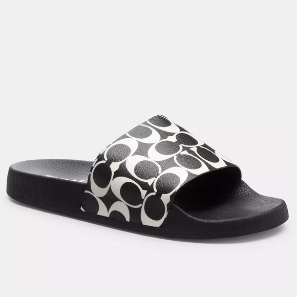 🥰 Coach Slide In Signature Canvas Black/Chalk - Picture 1 of 8